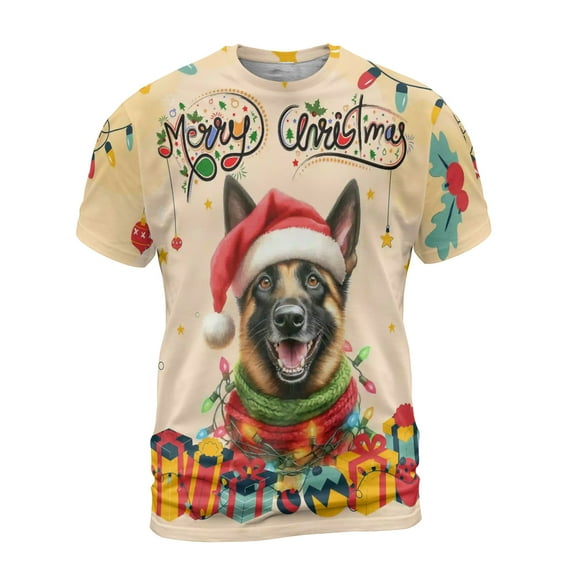 Merry Christmas Santa Belgian Malinois Scarf Twinkling Lights Xmas Holiday All Over Print 3D Shirt Unisex Merch Sheepdog Dog Lover Gifts - 00022