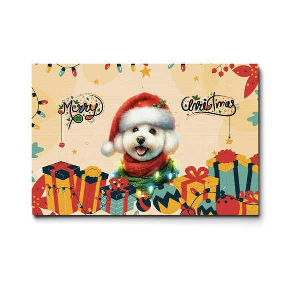 Merry Christmas Santa Bichon Frise Scarf Twinkling Lights Xmas Holiday Horizontal Matte Canvas Poster Bichons Dog Lovers Gifts Idea Wall Art Home Decor - 00022