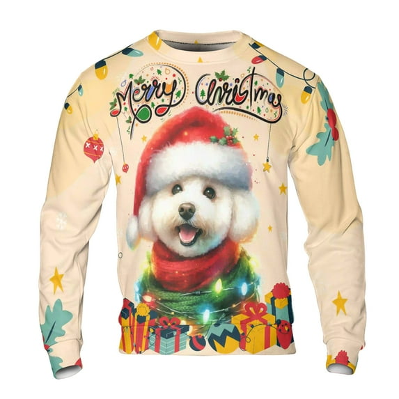 Merry Christmas Santa Bichon Frise Scarf Twinkling Lights Xmas Holiday All Over Print 3D Sweatshirt Unisex Merch Bichons Dog Lovers Gifts Idea - 00022