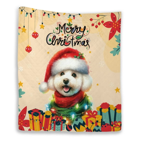 Merry Christmas Santa Bichon Frise Scarf Twinkling Lights Xmas Holiday Quilt Blanket Bichons Dog Lovers Gifts Idea Cozy Comforter Throw Blanket - 00022