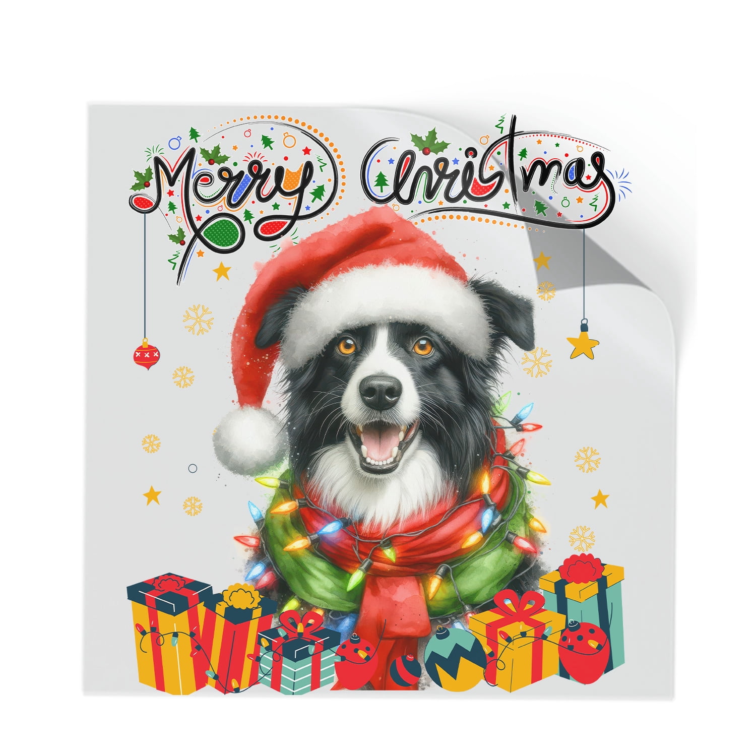 Merry Christmas Santa Border Collie Scarf Twinkling Lights Xmas Holiday ...