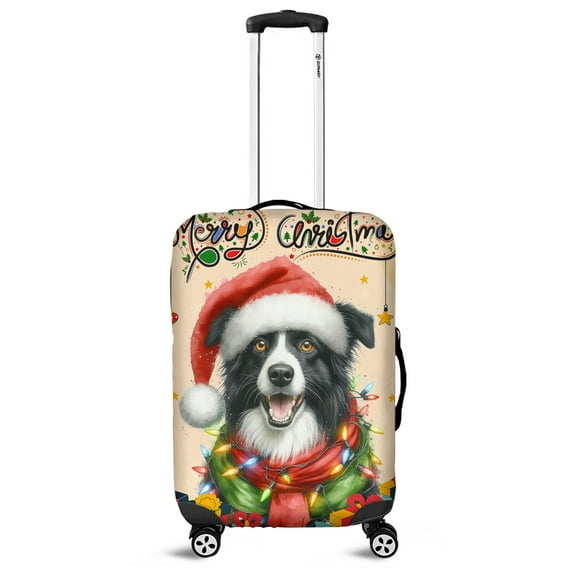 Merry Christmas Santa Border Collie Scarf Twinkling Lights Xmas Holiday Travel Luggage Cover Borders Dog Lovers Gifts Idea Suitcase Dust Protective Decor - 00022