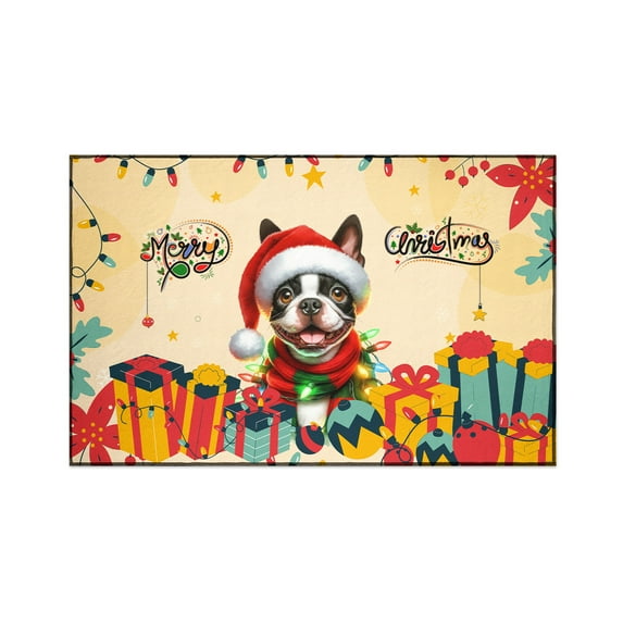 Merry Christmas Santa Boston Terrier Scarf Twinkling Lights Xmas Holiday Indoor Rug Gentleman Dog Lover Gifts Carpet Living Bed Room Sofa Home Decor - 00022