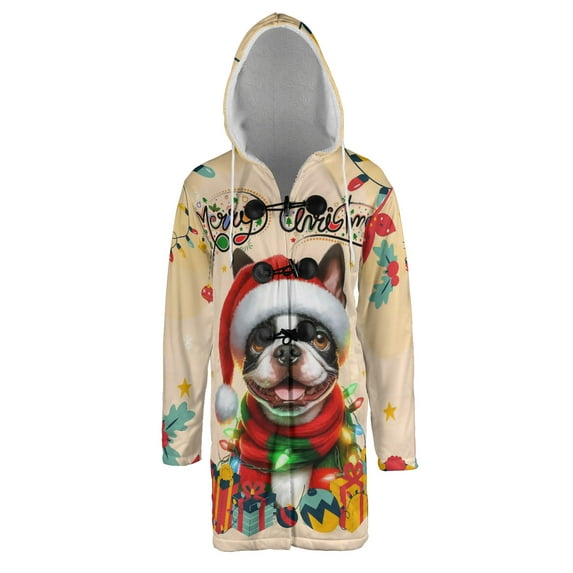 Merry Christmas Santa Boston Terrier Scarf Twinkling Lights Xmas Holiday All Over Print 3D Hooded Duffle Toggle Coat Gentleman Dog Lover Gifts - 00022