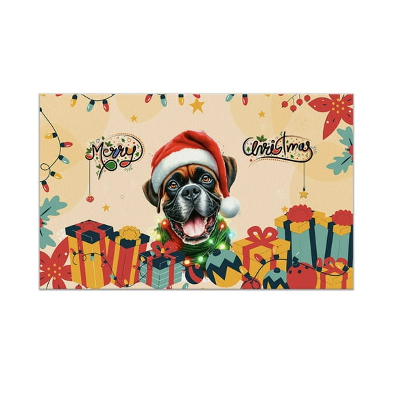Merry Christmas Santa Boxer Scarf Twinkling Lights Xmas Holiday Doormat Boxers Dog Lover Gifts Idea Indoor Outdoor Welcome Mat - 00022