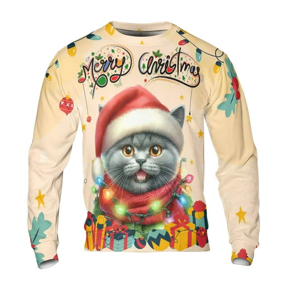 Merry Christmas Santa British Shorthair Scarf Twinkling Lights Xmas Holiday All Over Print 3D Sweatshirt Unisex Merch Cat Lover Kitten Owner Gifts - 00022