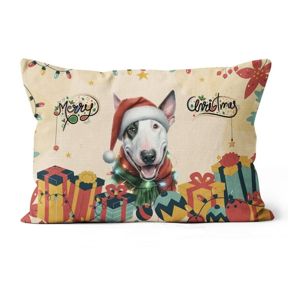 Merry Christmas Santa Bull Terrier Scarf Twinkling Lights Xmas Holiday Pillow Cushion Double Sided Bully Dog Lovers Gifts Idea Throw Pillow - 00022