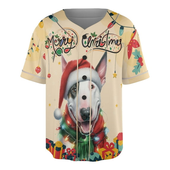 Merry Christmas Santa Bull Terrier Scarf Twinkling Lights Xmas Holiday All Over Print 3D Baseball Shirt Bully Dog Lovers Gifts Idea Softball Sport - 00022