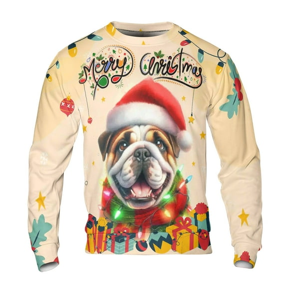 Merry Christmas Santa Bulldog Scarf Twinkling Lights Xmas Holiday All Over Print 3D Sweatshirt Unisex Merch Dog Lover Gifts Idea - 00022
