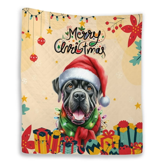 Merry Christmas Santa Cane Corso Scarf Twinkling Lights Xmas Holiday Quilt Blanket Italian Mastiff Dog Lover Gifts Idea Cozy Comforter Throw Blanket - 00022