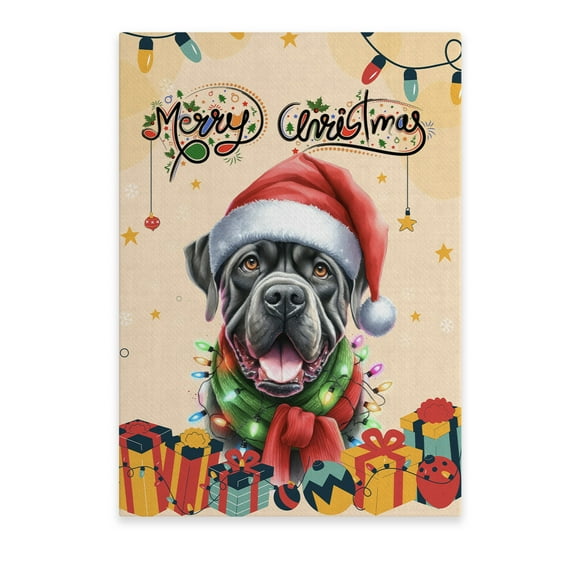 Merry Christmas Santa Cane Corso Scarf Twinkling Lights Xmas Holiday Vertical Matte Canvas Poster Italian Mastiff Dog Lover Gifts Idea Wall Art Home Decor - 00022