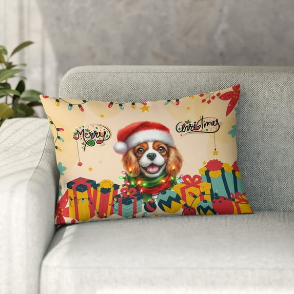 Merry Christmas Santa Cavalier King Charles Spaniel Scarf Twinkling Lights Xmas Holiday Pillowcase Double Sided Dog Lover Gifts Pillow Case Covers - 00022