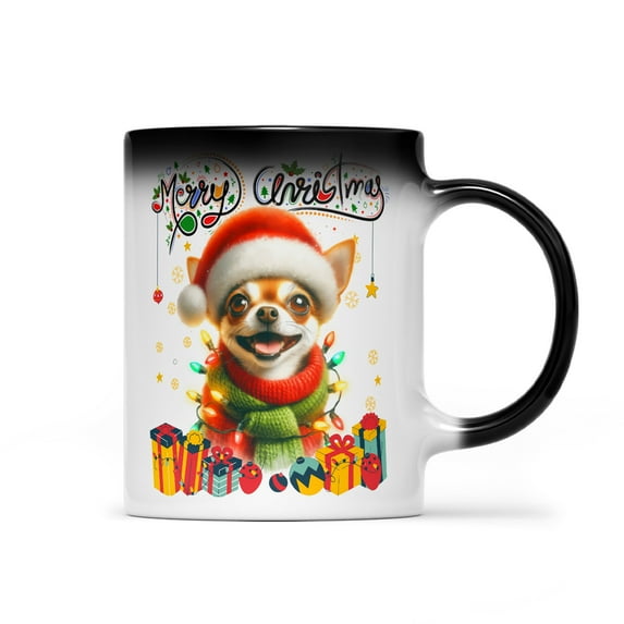Merry Christmas Santa Chihuahua Scarf Twinkling Lights Xmas Holiday Heat Color Changing Mug Dog Lover Gifts Idea Magic Coffee Mug - 00022