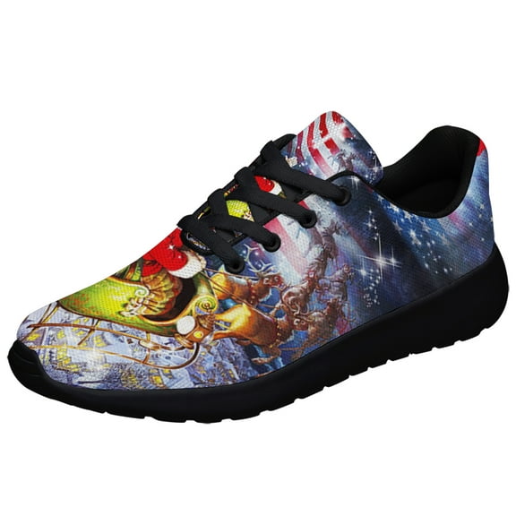 Merry Christmas Santa Claus American flag Shoes Sneakers for Women Men Black Size 3.5