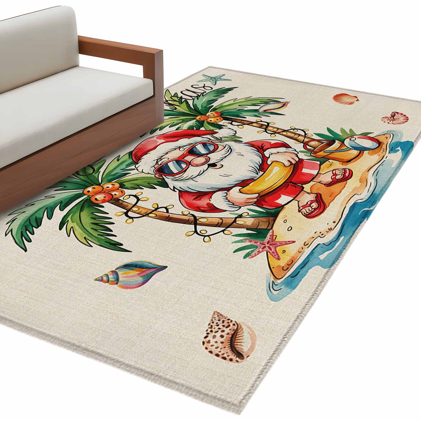 Merry Christmas Santa Claus Area Rug 3x5ft Coconut Tree Shell Beach ...