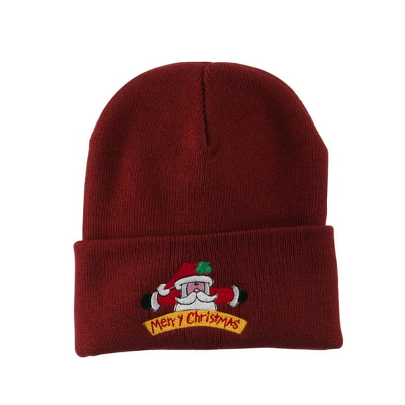Merry Christmas Santa Claus Embroidered Beanie - Maroon OSFM
