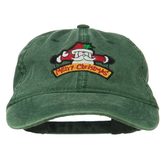 Merry Christmas Santa Claus Embroidered Cotton Cap - Dark Green OSFM