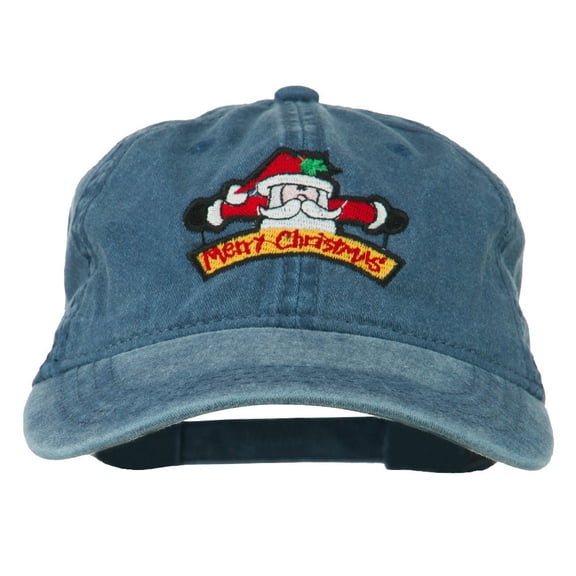 Merry Christmas Santa Claus Embroidered Cotton Cap - Navy OSFM