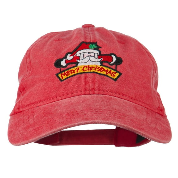Merry Christmas Santa Claus Embroidered Cotton Cap - Red OSFM