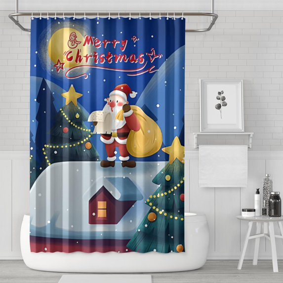 Merry Christmas Santa Claus Gift Shower Curtains,Reusable Bathtub Curtains with Hooks Vintage Polyester Fabric Curtains for Bathroom Bathtub Autumn Holiday