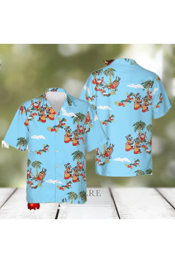 Merry Christmas Santa Claus Hawaiian Shirt Mens Summer Button Up Shirts Gifts For Son