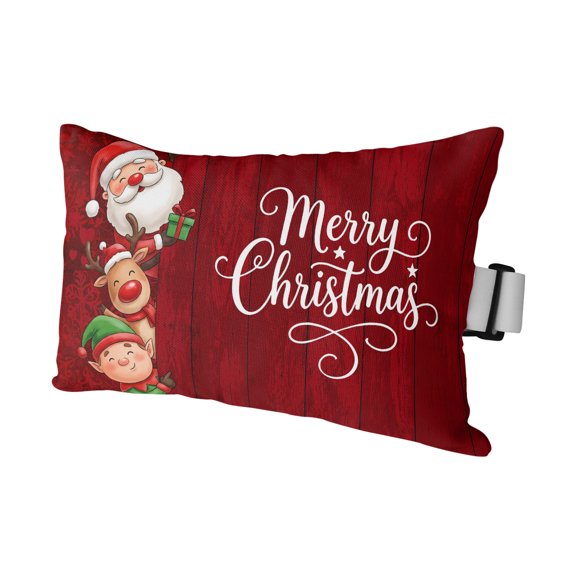 Merry Christmas Santa Claus Reindeer Elf Outdoor Pillow for Chaise Lounge Chair,Red Snowflake Wood Waterproof Headrest Lumbar Pillows with Insert&Elastic Strap for Patio Pool Garden Chairs,1 Pack