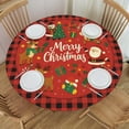 thumbnail image 1 of Merry Christmas Santa Claus Snowman Red Black Plaid Round Tablecloth Farmhouse Table Cover with Elastic Edge Washable Fitted Table Cloth for Kitchen Patry Outdoor Decor Fits 45"-50", Medium, 1 of 4