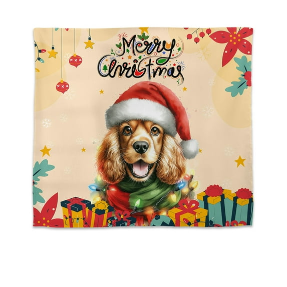 Merry Christmas Santa Cocker Spaniel Scarf Twinkling Lights Xmas Holiday Tapestry Cockers Dog Lover Gifts Wall Hanging Backdrop Home Decor - 00022