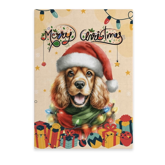 Merry Christmas Santa Cocker Spaniel Scarf Twinkling Lights Xmas Holiday Vertical Matte Canvas Poster Cockers Dog Lover Gifts Wall Art Home Decor - 00022