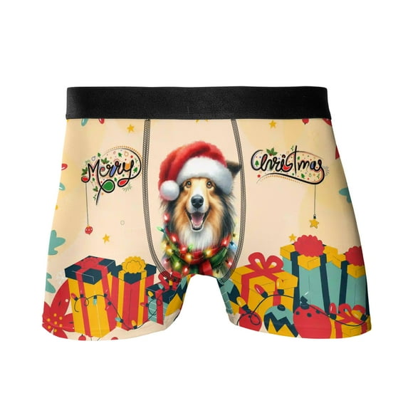 Merry Christmas Santa Collie Scarf Twinkling Lights Xmas Holiday All Over Print Boxer Briefs Underwear for Men Dad Collie Dog Lover Gifts Idea - 00022