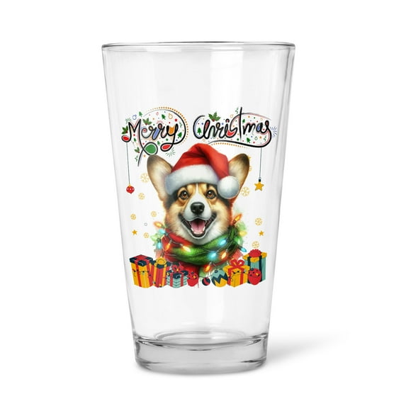 Merry Christmas Santa Corgi Scarf Twinkling Lights Xmas Holiday 16oz Pint Beer Glass Mug Welsh Corgi Dog Lover Gifts Idea Beer Glasses Cup - 00022