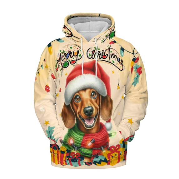 Merry Christmas Santa Dachshund Scarf Twinkling Lights Xmas Holiday All Over Print 3D Hoodie Unisex Merch Hoodies Wiener Dog Lover Gifts Idea - 00022
