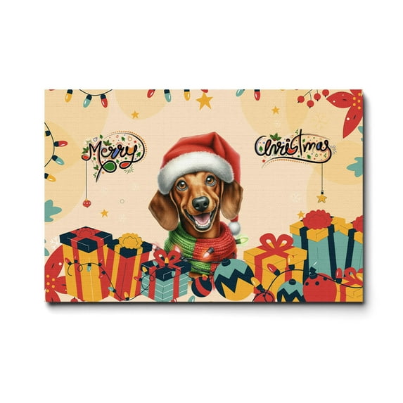 Merry Christmas Santa Dachshund Scarf Twinkling Lights Xmas Holiday Horizontal Matte Canvas Poster Wiener Dog Lover Gifts Idea Wall Art Home Decor - 00022