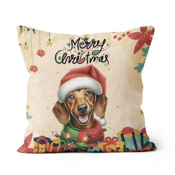 Merry Christmas Santa Dachshund Scarf Twinkling Lights Xmas Holiday Pillow Cushion Double Sided Wiener Dog Lover Gifts Idea Throw Pillow - 00022