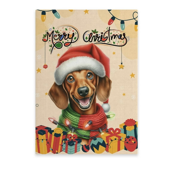 Merry Christmas Santa Dachshund Scarf Twinkling Lights Xmas Holiday Vertical Matte Canvas Poster Wiener Dog Lover Gifts Idea Wall Art Home Decor - 00022
