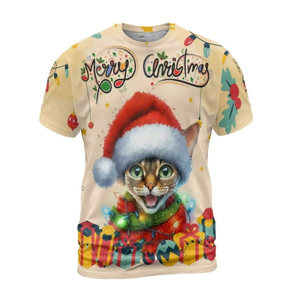 Merry Christmas Santa Devon Rex Scarf Twinkling Lights Xmas Holiday All Over Print 3D Shirt Unisex Merch Cat Lover Kitten Owner Gifts - 00022
