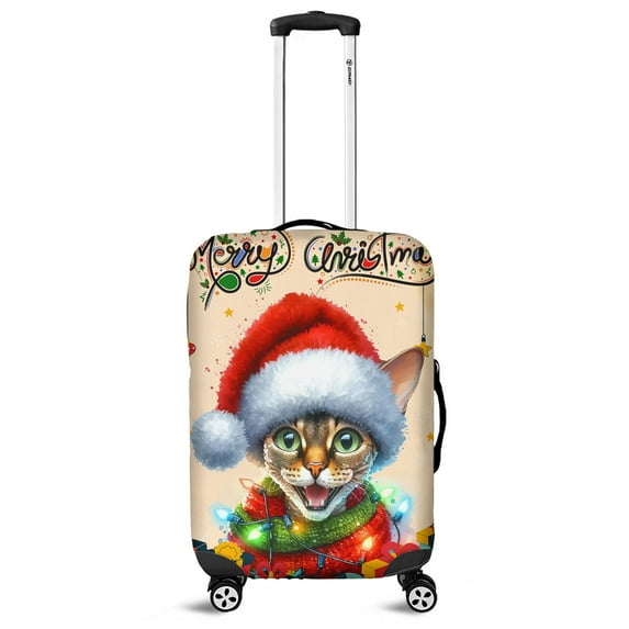 Merry Christmas Santa Devon Rex Scarf Twinkling Lights Xmas Holiday Travel Luggage Cover Cat Lover Kitten Owner Gifts Suitcase Dust Protective Decor - 00022