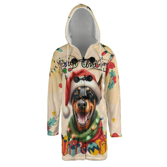 Merry Christmas Santa Doberman Pinscher Scarf Twinkling Lights Xmas Holiday All Over Print 3D Hooded Duffle Toggle Coat Doberman Dog Lover Gifts - 00022