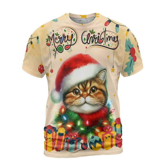 Merry Christmas Santa Exotic Shorthair Scarf Twinkling Lights Xmas Holiday All Over Print 3D Shirt Unisex Merch Cat Lover Kitten Owner Gifts - 00022