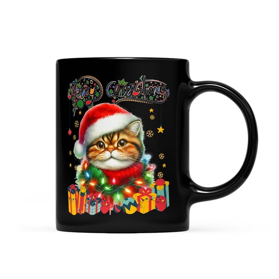 Merry Christmas Santa Exotic Shorthair Scarf Twinkling Lights Xmas Holiday Mug Cat Lover Kitten Owner Gifts Coffee Tea Cup - 00022
