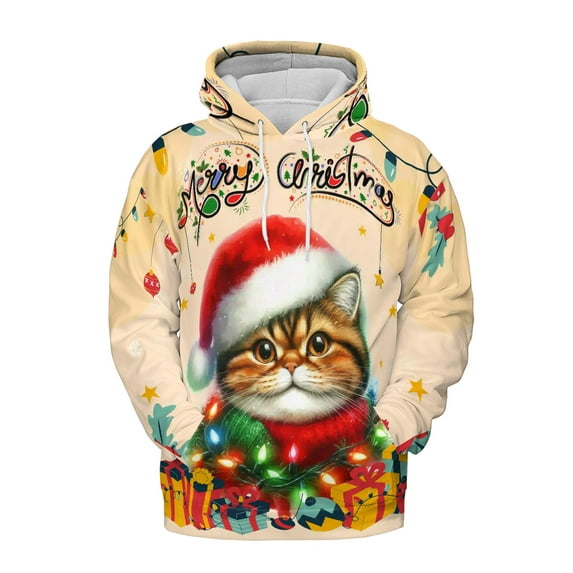 Merry Christmas Santa Exotic Shorthair Scarf Twinkling Lights Xmas Holiday All Over Print 3D Hoodie Unisex Merch Hoodies Cat Lover Kitten Owner Gifts - 00022