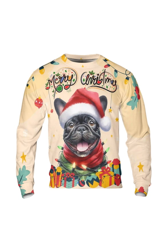 Merry Christmas Santa French Bulldog Scarf Twinkling Lights Xmas Holiday All Over Print 3D Sweatshirt Unisex Merch Dog Lover Gifts - 00022