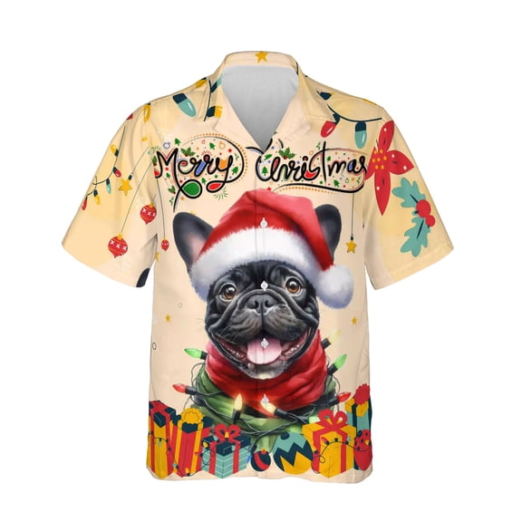 Merry Christmas Santa French Bulldog Scarf Twinkling Lights Xmas Holiday Hawaiian Shirt Breathable Summer Unisex Merch Dog Lover Gifts - 00022