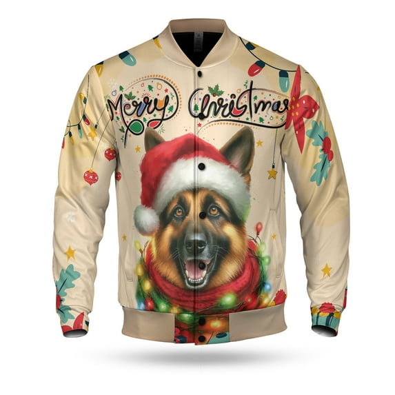 Merry Christmas Santa German Shepherd Scarf Twinkling Lights Xmas Holiday All Over Print 3D Baseball Jacket Alsatian Dog Lover Gifts Bomber Jacket Softball - 00022