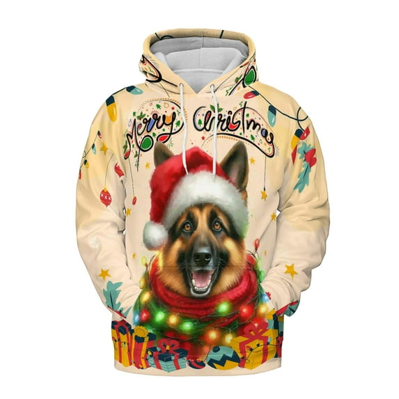 Merry Christmas Santa German Shepherd Scarf Twinkling Lights Xmas Holiday All Over Print 3D Hoodie Unisex Merch Hoodies Alsatian Dog Lover Gifts - 00022