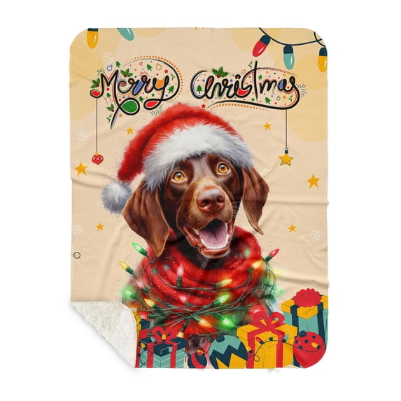 Merry Christmas Santa German Shorthaired Pointer Scarf Twinkling Lights Xmas Holiday Cozy Sherpa Blanket GSP Lover Dog Gift Warm Soft Throw Blanket - 00022