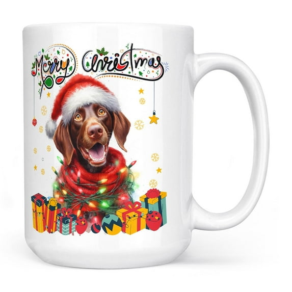 Merry Christmas Santa German Shorthaired Pointer Scarf Twinkling Lights Xmas Holiday Mug GSP Lover Dog Gift Coffee Tea Cup - 00022