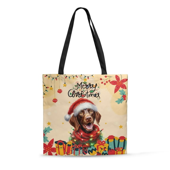 Merry Christmas Santa German Shorthaired Pointer Scarf Twinkling Lights Xmas Holiday All Over Print 3D Canvas Tote Bag GSP Lover Dog Gift Reusable Handbag - 00022