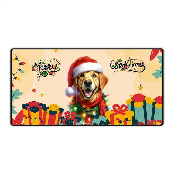 Merry Christmas Santa Golden Retriever Scarf Twinkling Lights Xmas Holiday Desk Mat Full Keyboard Mouse Pad Goldens Dog Lover Gifts Idea Large Mousepad - 00022