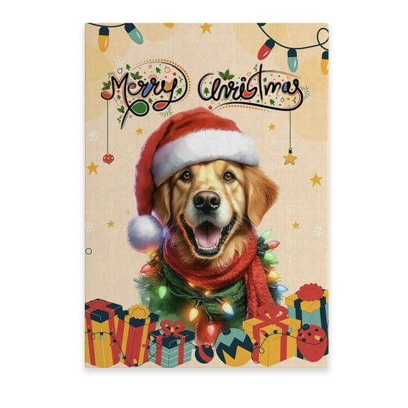 Merry Christmas Santa Golden Retriever Scarf Twinkling Lights Xmas Holiday Vertical Matte Canvas Poster Goldens Dog Lover Gifts Idea Wall Art Home Decor - 00022